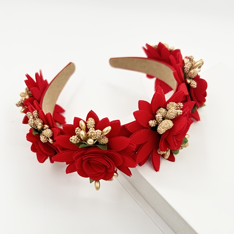 

1pc Vintage Floral Headband For Women - Single Piece Fabric Flower Hairband, Non-feathered, Valentine's Day