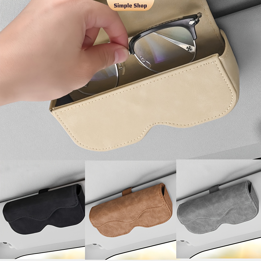 

Car Sun Visor Glasses Case Holder, Universal Pu Leather Glasses Clip Storage Box Organizer With Magnetic Closure For Auto Vehicles – Fits Most Models