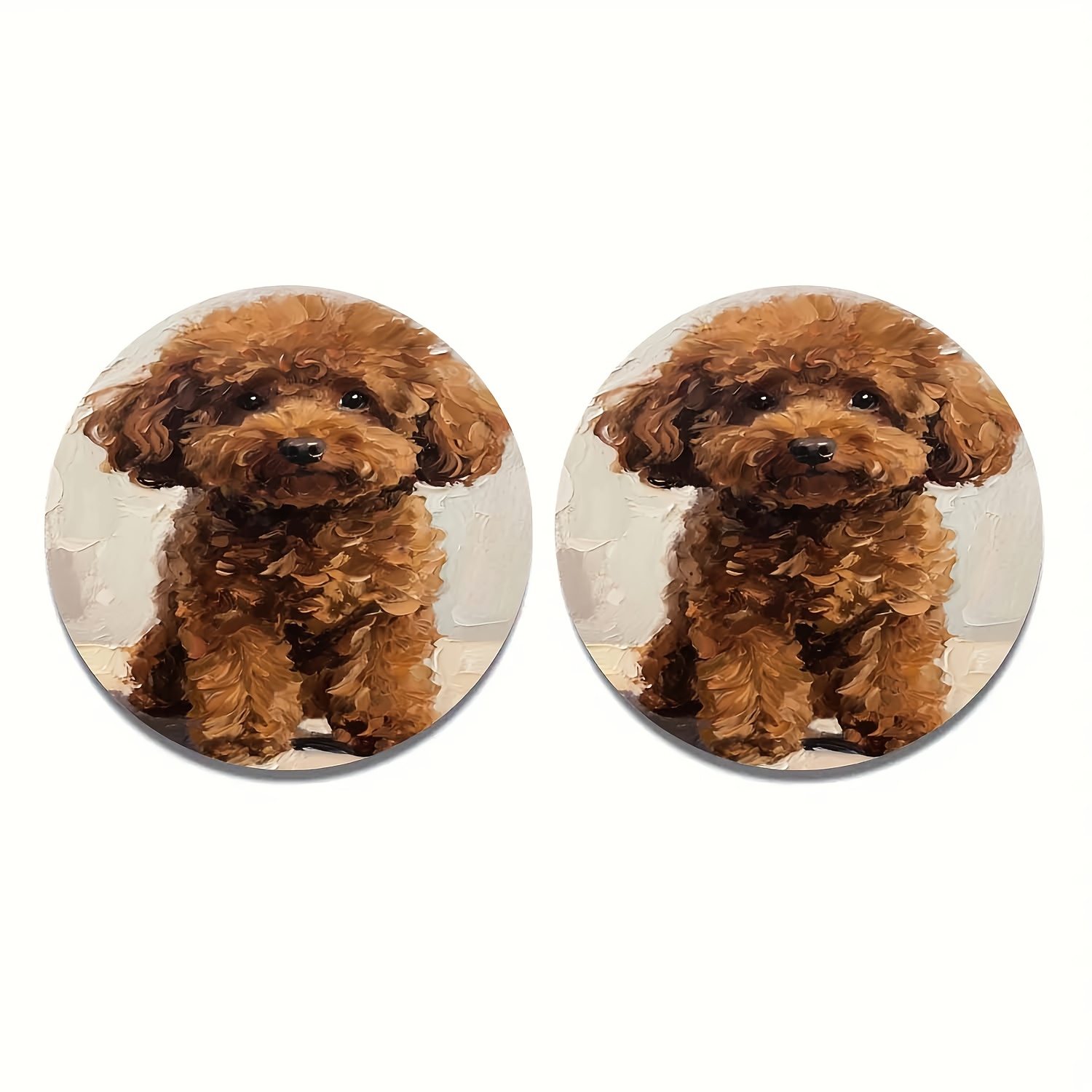 TEMU 2pcs Fluffy Brown Poodle Puppy Coasters Suitable For Car Cup Holders & Home Table, Non-slip Absorbent Drink Holders With Cute Poodle, Easy Clean