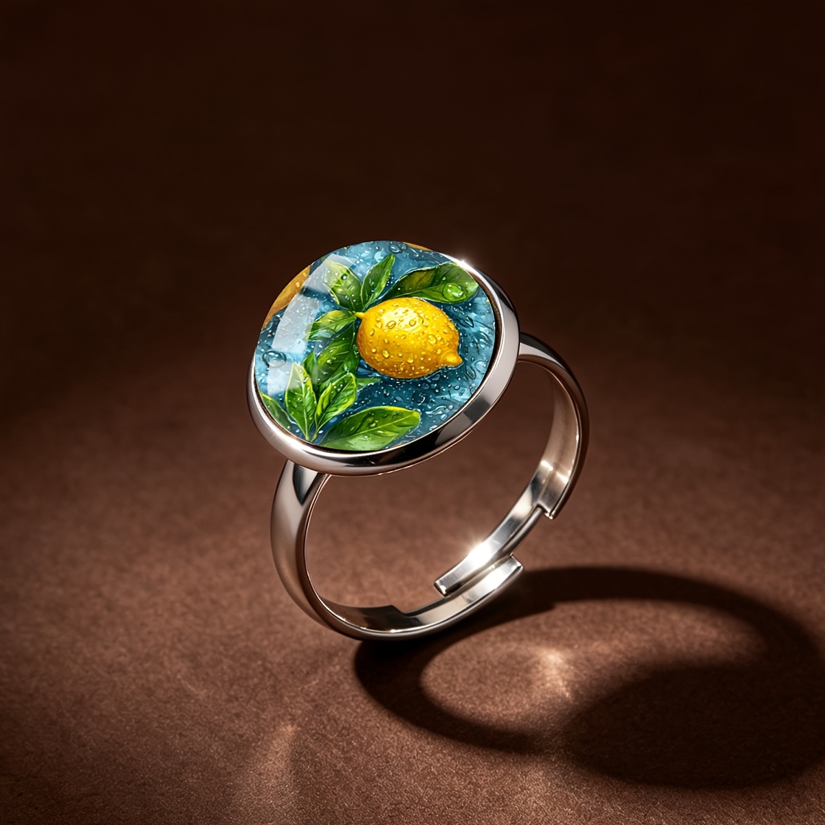Unisex Yellow Lemon Pattern Stainless Steel Ring