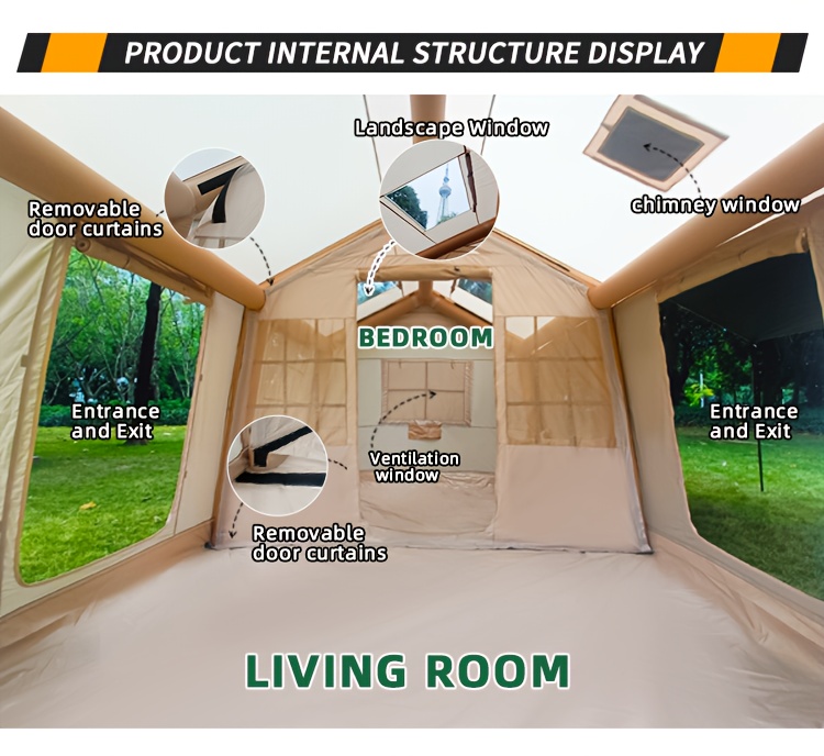 4 8 person   inflatable tent with hand pump 129   large space easy setup zip closure matching with a canopy   with   stove chimney opening tent for 4 season outdoor camping windproof high quality with mosquito Product details 2