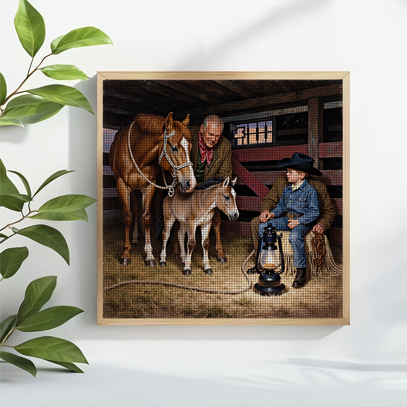 DIY Cross-Stitch Printed Kit with Elderly Man and Foal Design