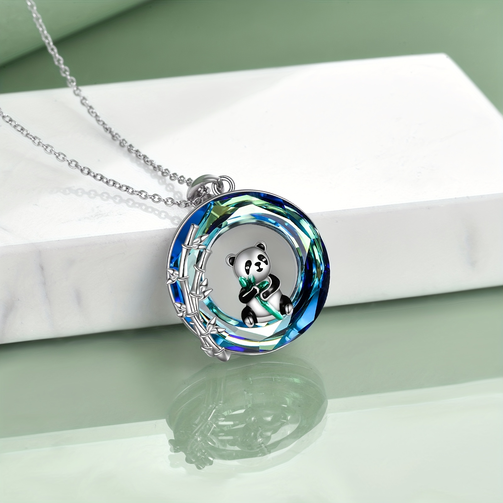 Women's Cute Panda Crystal Necklace with Bamboo Pendant