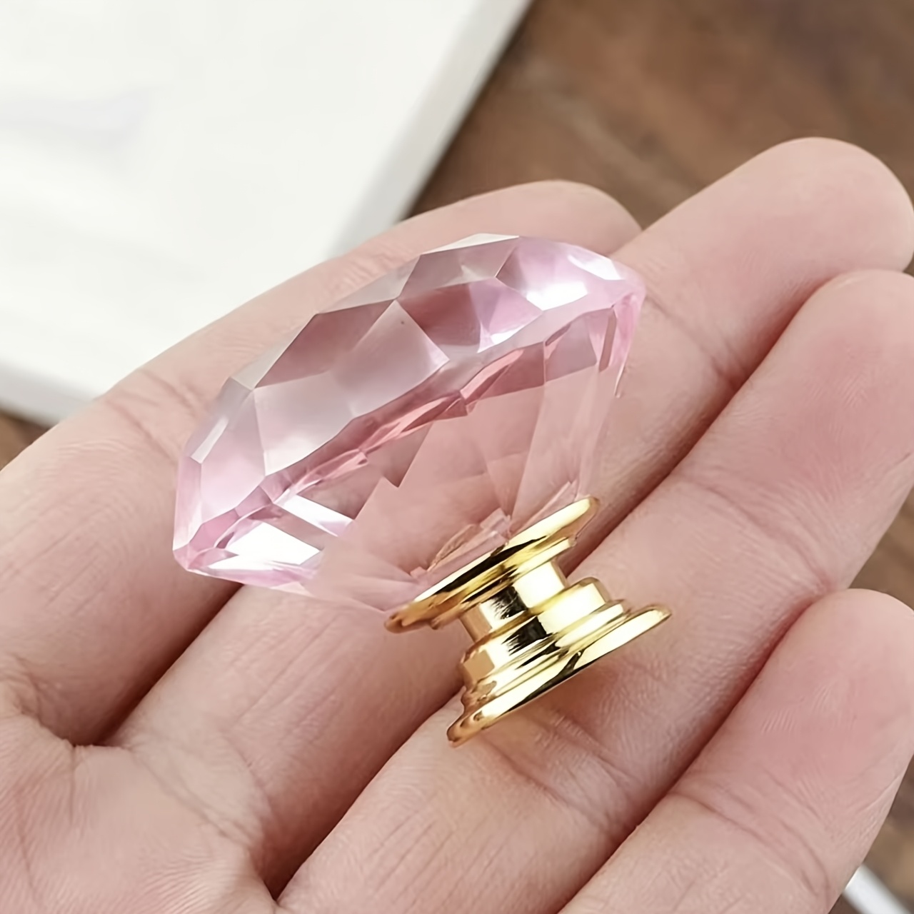 TEMU 4pcs Set Of Pink Diamond Drawer Knobs, Crystal Golden Knob Handles, Minimalist Bedside Cabinet Knobs, Single-hole Closet Drawer Knobs