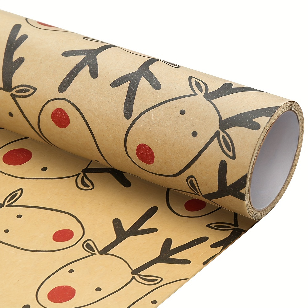 

Vintage Christmas Reindeer Cartoon Kraft Wrapping Paper - Cute Holiday Gift Wrap Roll Holiday Cards