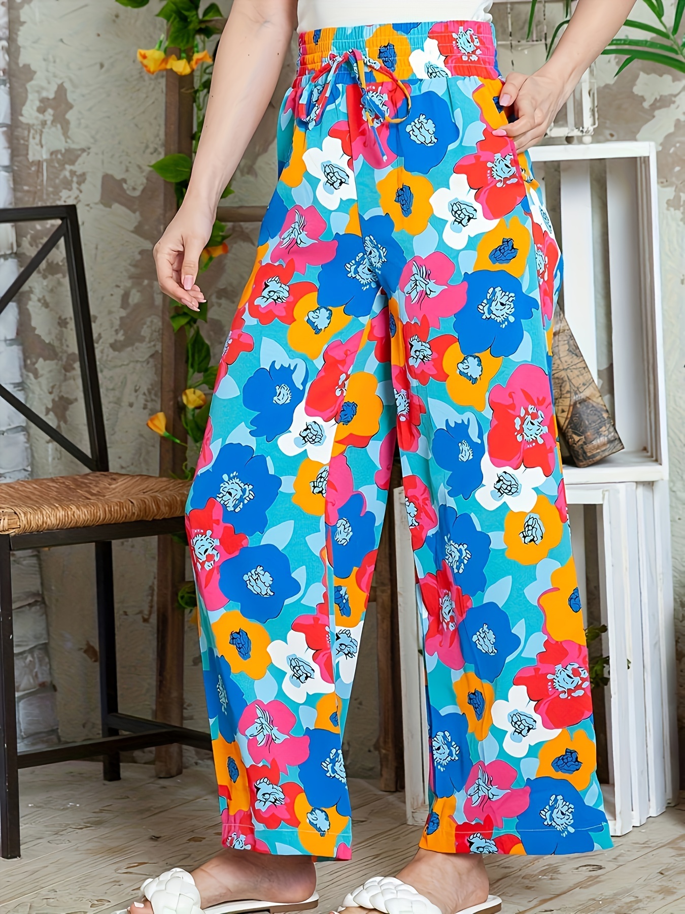 Floral Print Wide Leg Pants Casual Loose Pants Spring Summer - Temu