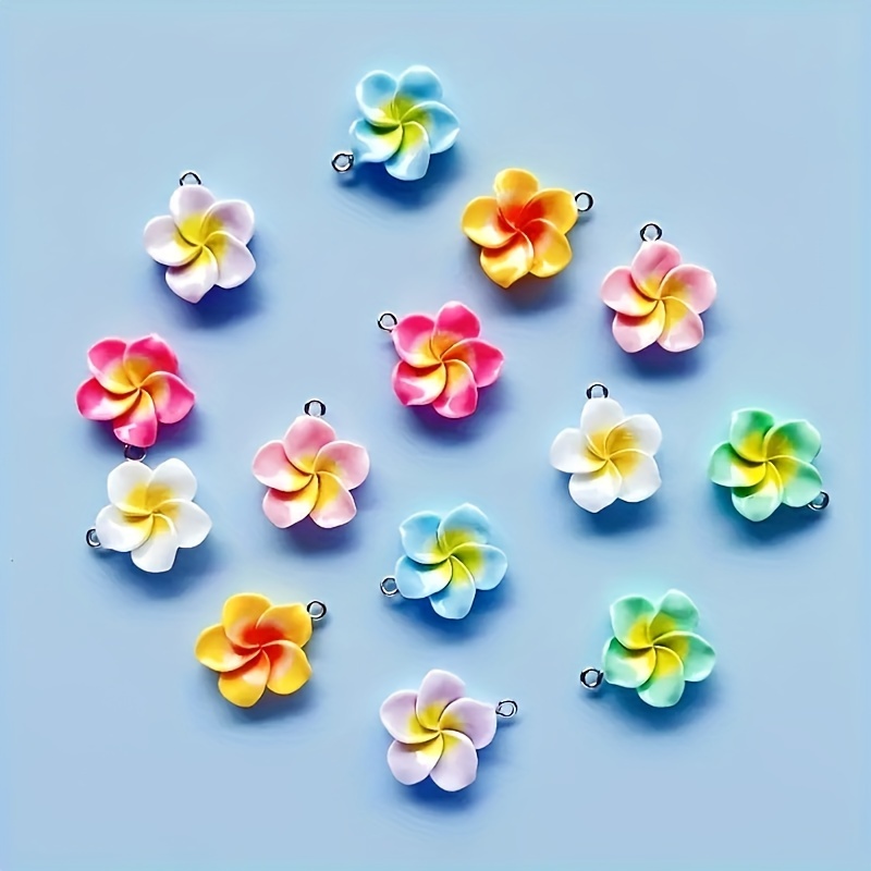 Image of 14pcs Random Color Five-petal Small Flower Ornaments, Summer Style Colorful Resin Flower Pendants, For Necklaces, Earrings, Keychains, And Charms