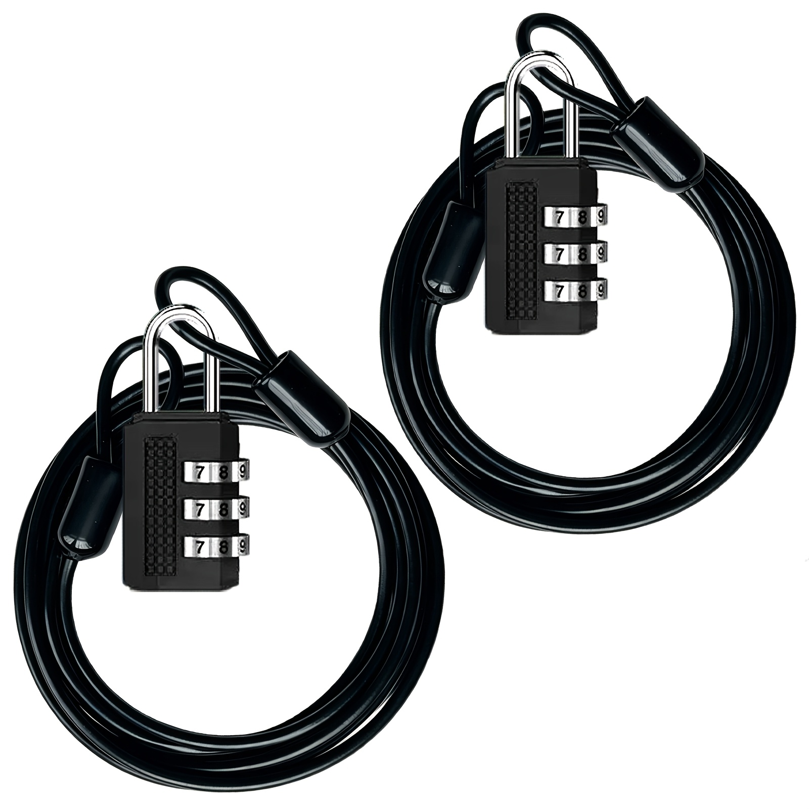 TEMU 2pcs 2m/6.56ft Security Cable Locks, 3 Digit Combination Password Lock, 2.5mm Thick Anti-theft Steel Wire Rope Lock For Bike, Helmet, Luggage,