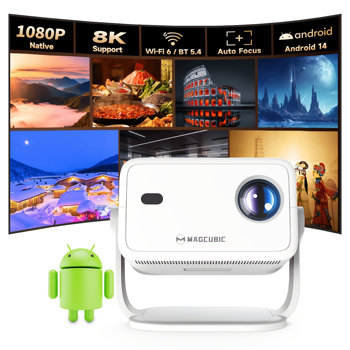 Magcubic Smart With 14 | H726 | With A 1.2:1 Throw Ratio | Native 1080p Support 8k | Ideal For | Features Automatic Keystone Correction