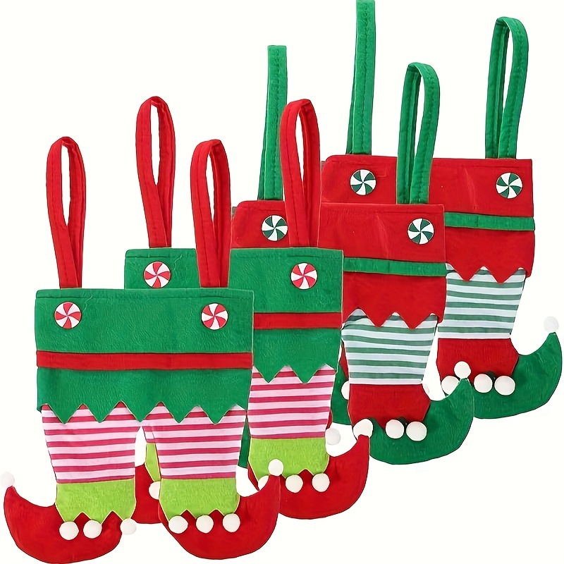 Image of 4pcs Set Of Christmas Elf Boots Candy Bags, Handbag Stocking Stuffers Suitable For Christmas Party Decorations, Gift Packaging