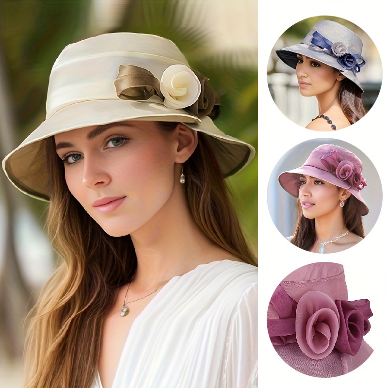 French Style Organza Bucket Hat Flower Decor Stitching Thin - Temu