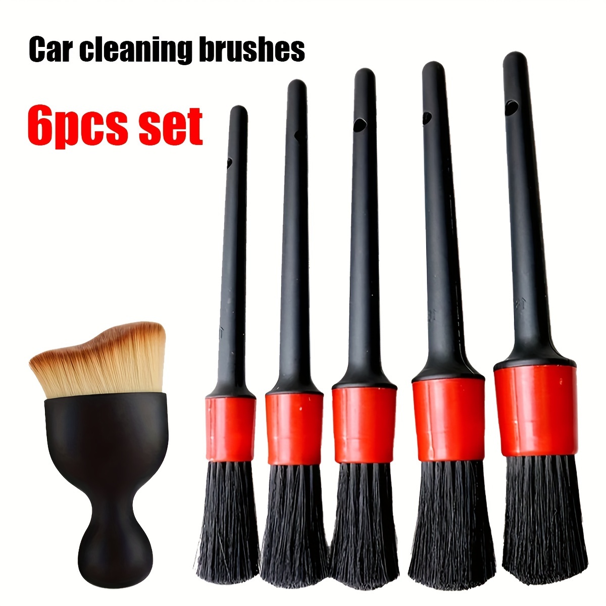 

6-piece Car Detailing Brush Set For Wheel, Dashboard & Vent Cleaning - Plastic Material, Uncharged, No Battery Car Cleaning Brushes Set