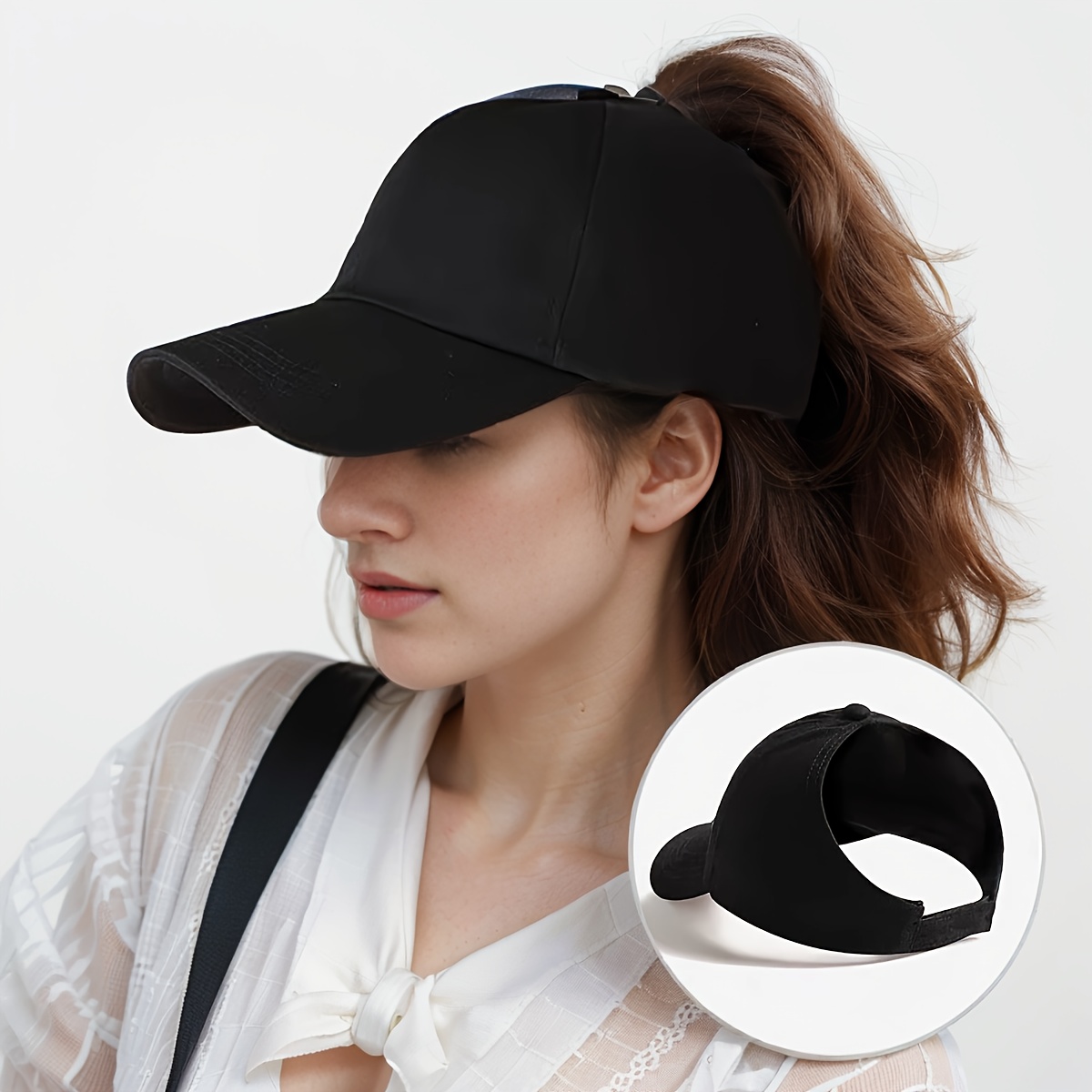 

1pc Embroidery Tie Able High Ponytail Hat Sunscreen Sunshade Half Empty Top Baseball Cap