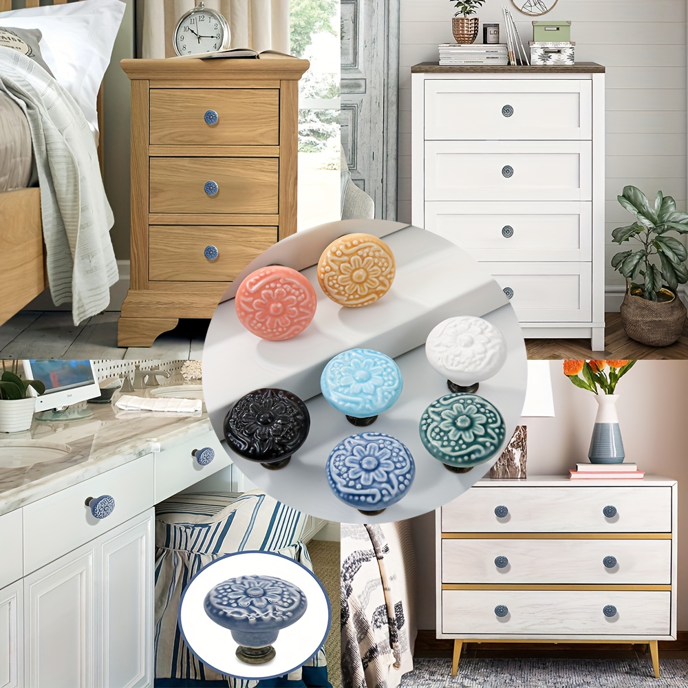 5pcs Vintage Pattern Ceramic Single Hole Knob, Dresser Drawer Knob Handle,  Cabinet Wardrobe Furniture Kitchen Pull