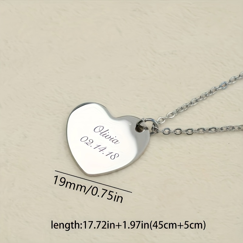 Personalized Engraved Heart Shape Stainless Steel Pendant Necklace