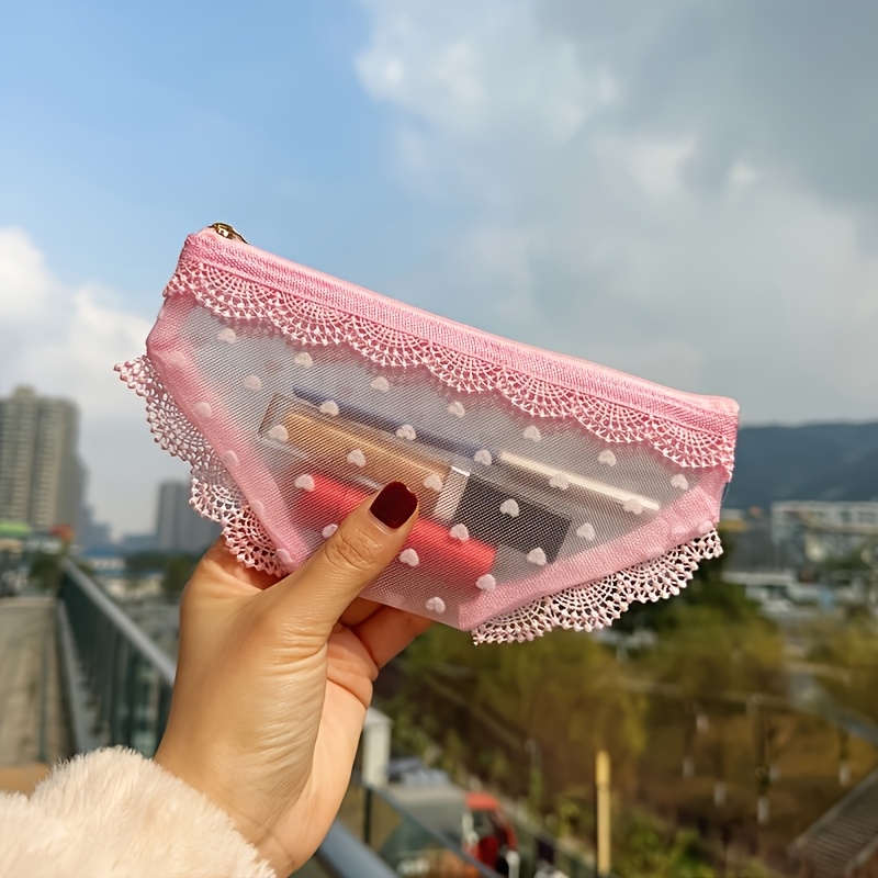 TEMU Individual Shorts Style Travel Cosmetic Bag, Portable Lipstick And Makeup Organizer, Semi-transparent Mesh Cosmetic Pouch