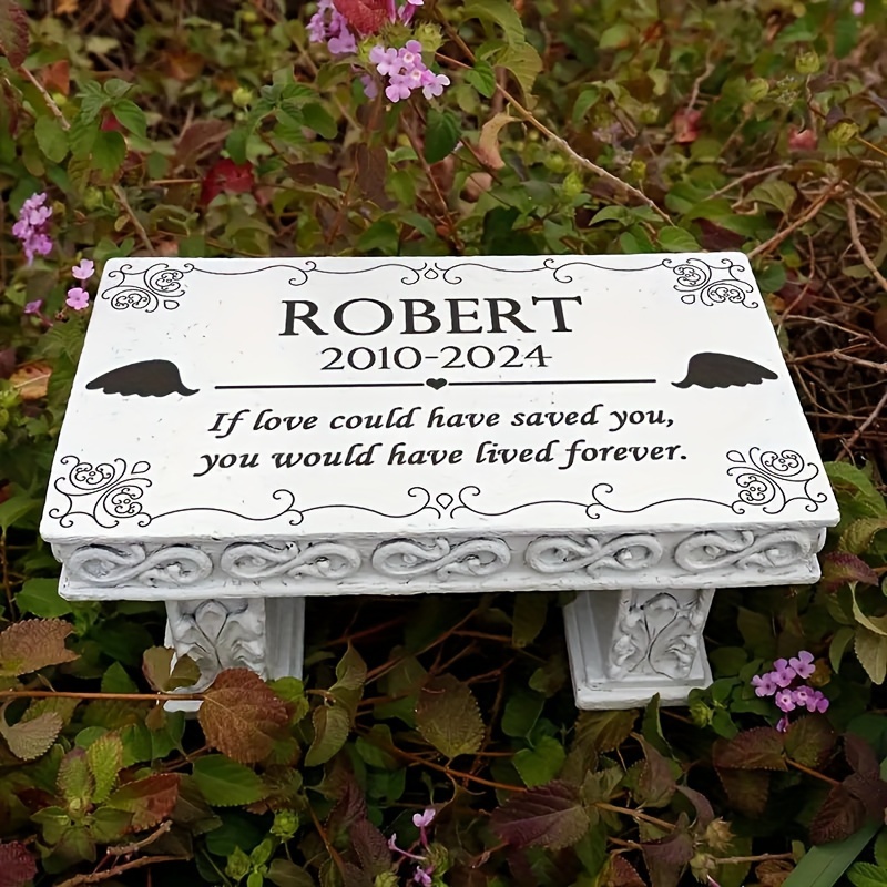 

Jinhuoba Custom Engraved Memorial Garden Bench Plaque, Resin Pet Grave Marker Tribute, Personalized Dog Cat Memorial Stone With Name & Dates For Outdoor Loss Of Loved 1