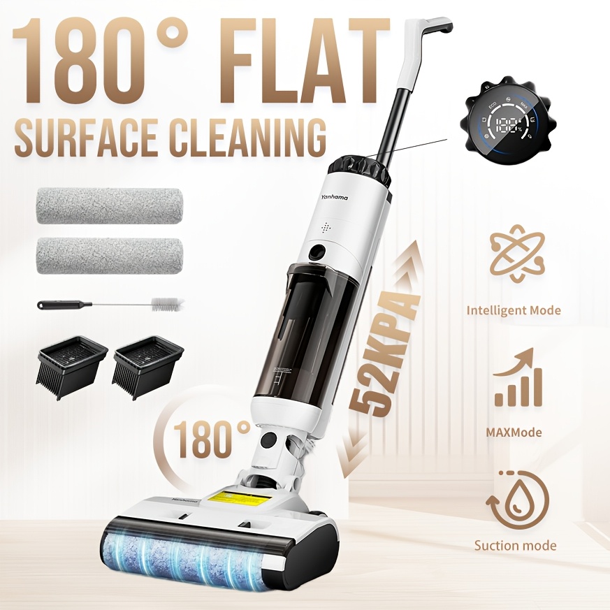 Wet Dry Vacuum Cleaner, 52kpa Strong Suction Floor Scrubber, 180° Design For Deep Cleaning, 3-in-1 Smart Mop For Hardwood/tile/carpet, With Self-cleaning And Dry Suction Mode