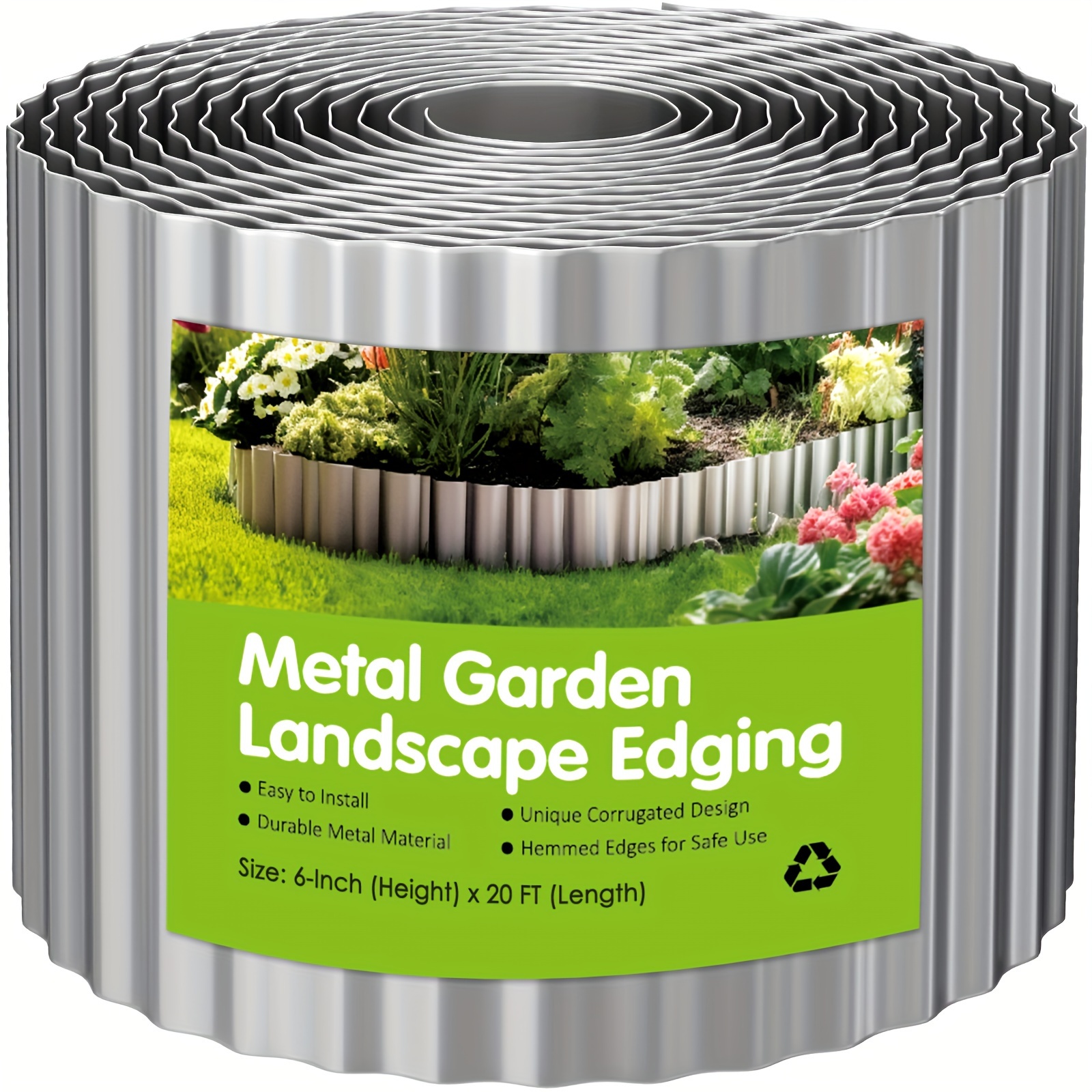 

6 Inch X 20 Ft Metal Landscape Garden Edging Border, Corrugated Metal Edging For Diy Flower Bed Edging Yard Pathway, Sturdy Steel Lawn Edging For Landscaping