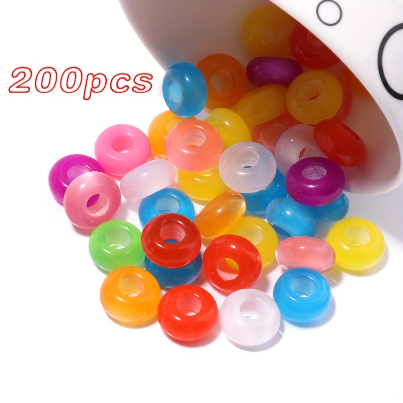 

200pcs Mixed Color Resin Color Imitation Cat Eye Big Hole Oval Beads Loose Beads, Diy Handmade Necklace Bracelet Key Chain Bead Decoration Bead Accessories Production Supplies