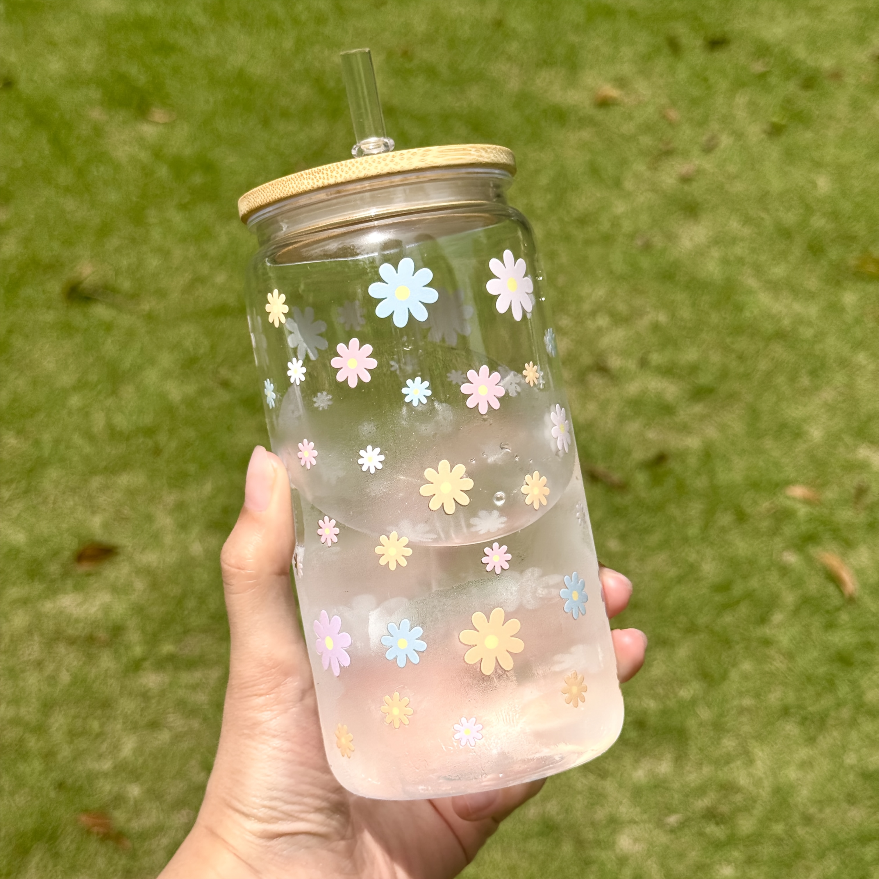 16oz vibrant daisy pattern plastic drinking cup convenient - Temu United  Arab Emirates