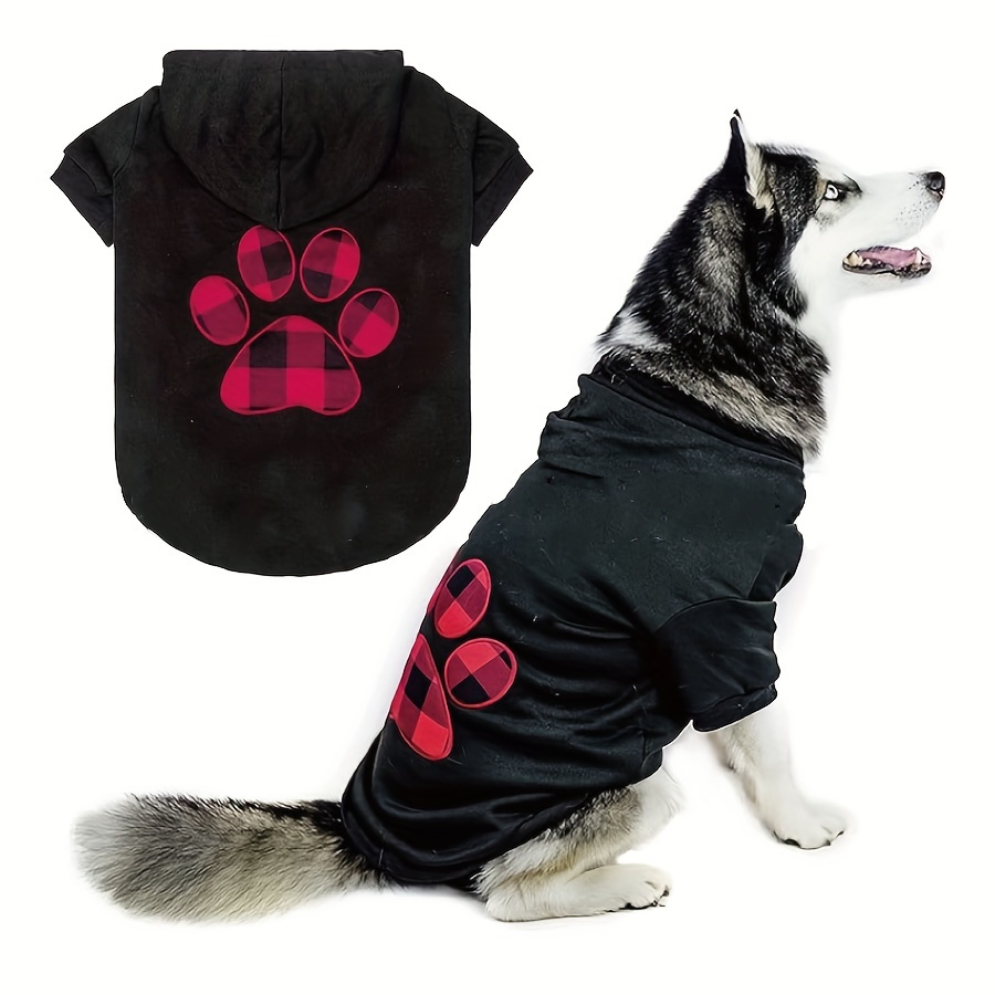 Dog Pullover Hoodie with Hood, Red And Black Plaid   Pattern Pet Winter Clothing, Suitable for Small, Medium And Large Dogs