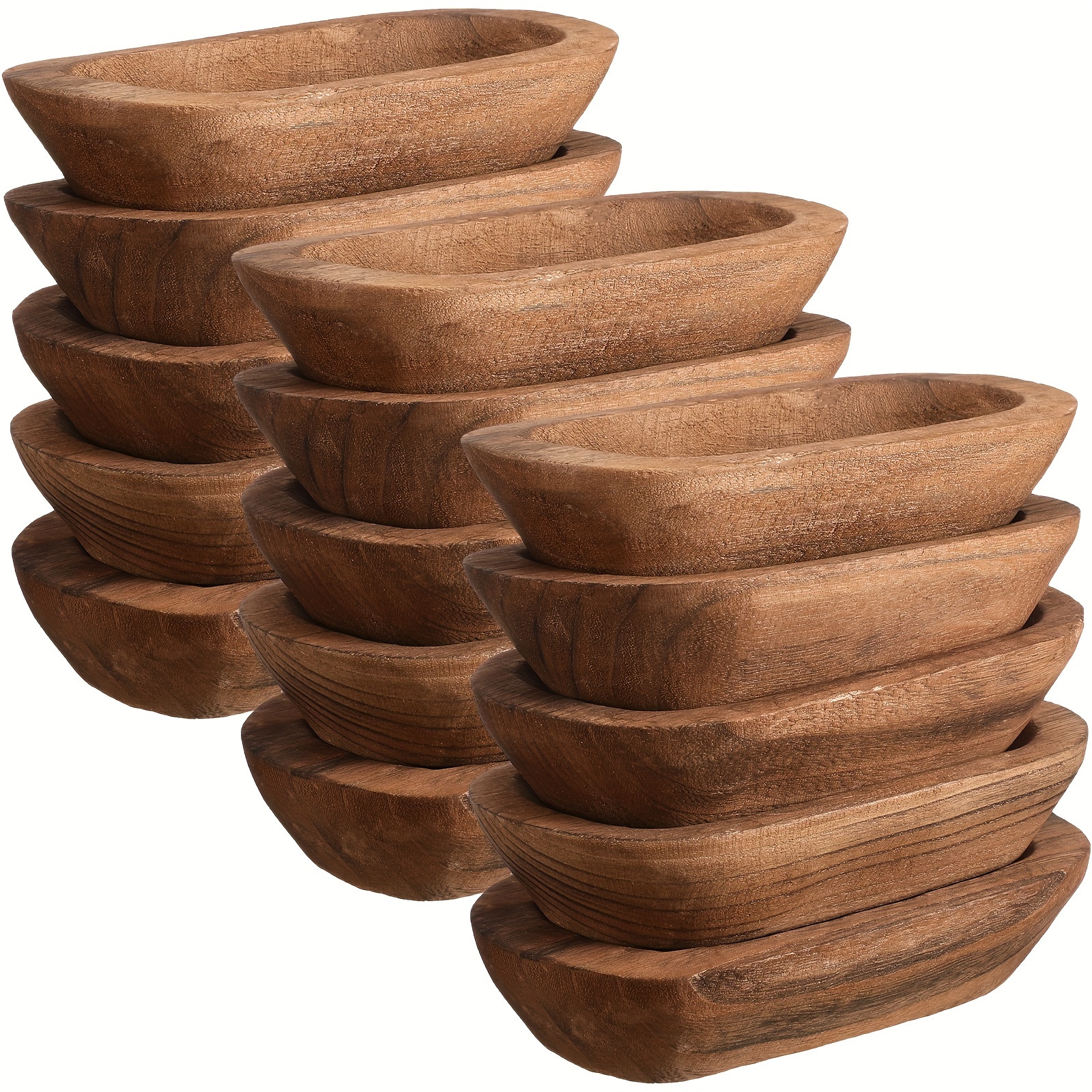 

15 Pieces Wood Dough Bowl Rustic Bowl Bulk Vintage Wooden Dough Bowls Hand Carved Paulownia Bowls For Home Farmhouse Dining Holding Candles Making Bread Dough Fruits Supplies Decor