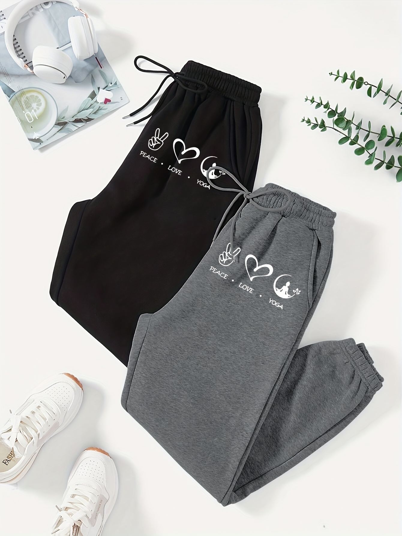 letter print pants elastic waist casual pants womens clothing