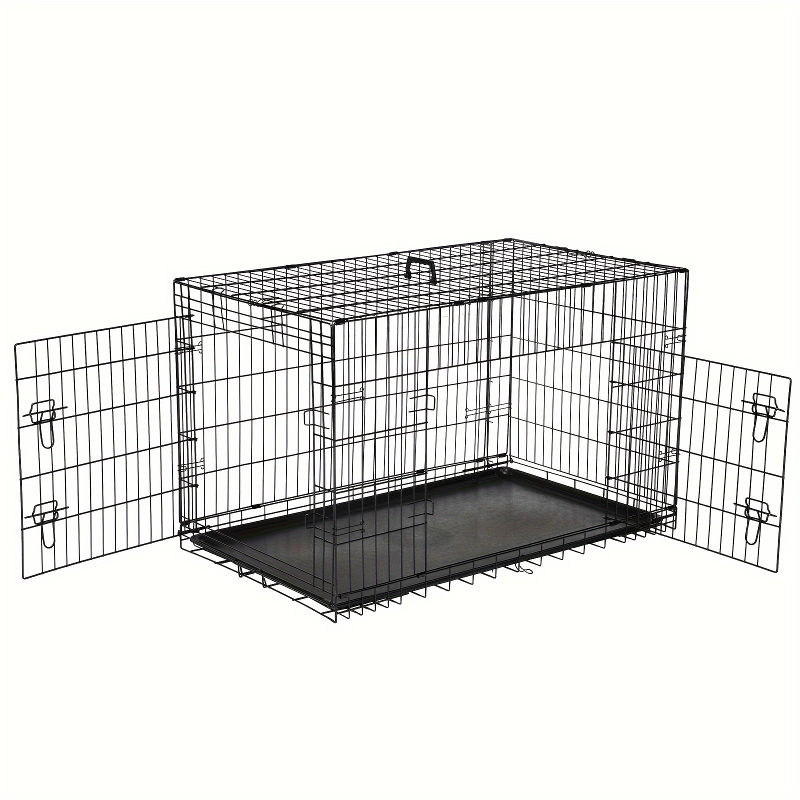 

42 Inch Dog Crate With Double Doors Enhanced Metal Foldable Pet Cage With Divider Panel & Removable Tray, Portable Large Xl Kennel