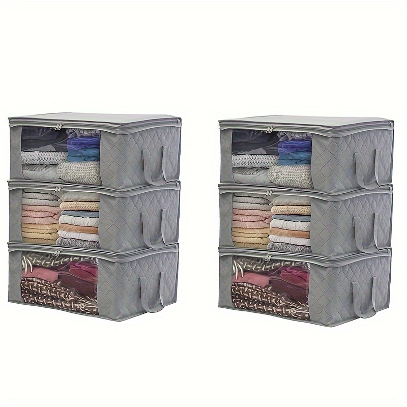 

Storage Bags, 6 Pack High Quality Fabric Clothes Storage Bins Foldable Closet Organizer Foldable Storage Bag Containers With Clear Window For Clothing, Blanket, Bedding, Bed Sheets