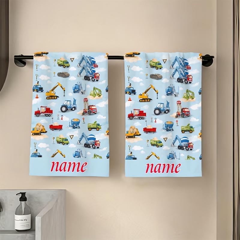 TEMU 1pc Custom-name Construction, Vehicles Towels. Absorbent, Lightweight, And Quick-drying. Mixing Up Towels At Home, , The Pool, Or The Beach.
