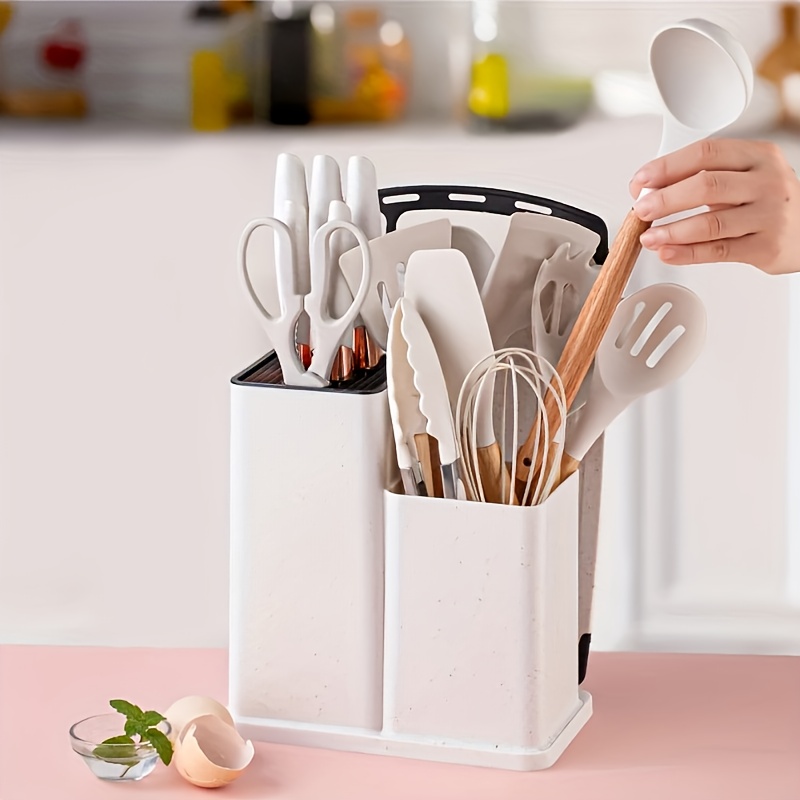 TEMU Collection de 19 pièces, Ensemble de table en silicone, Ustensiles de cuisine avec poignées en bois, Outils de cuisine sûrs, Gadgets de cuisine