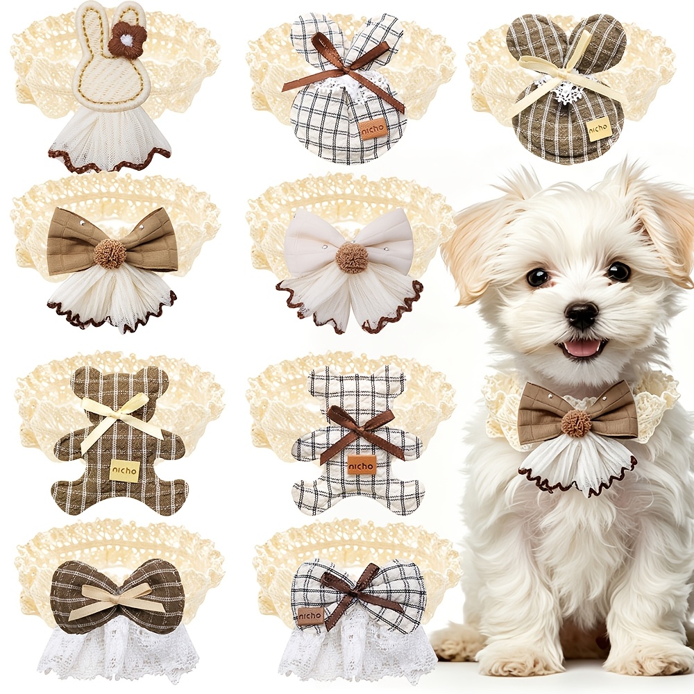 TEMU Random 3/5pcs Cute Lace Pet Dog Bow Tie Collar Bear Puppy Neck Ties Elastic Lace Pet Grooming Supplies For Dogs