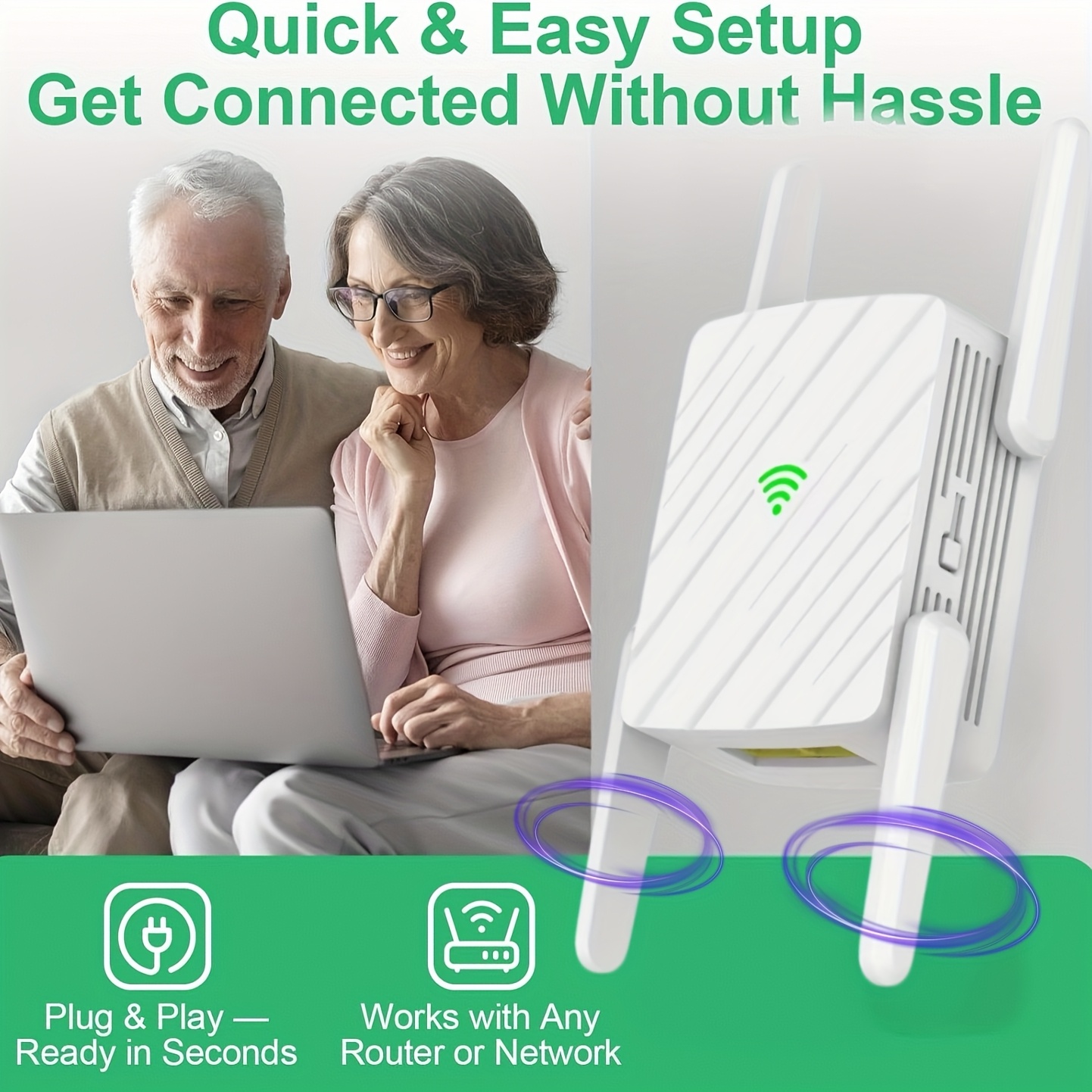 Repetidor WiFi de doble banda de 1200 Mbps, cubierta completa de 360° con puerto Ethernet, amplificador de señal para cobertura doméstica de hasta 2743,2 pies, admite más de 105 dispositivos, penetración potente, señal estable, modo de seguridad WPS, router de extensión de doble modo - Adecuado para hogar, cafetería, oficina, centro comercial