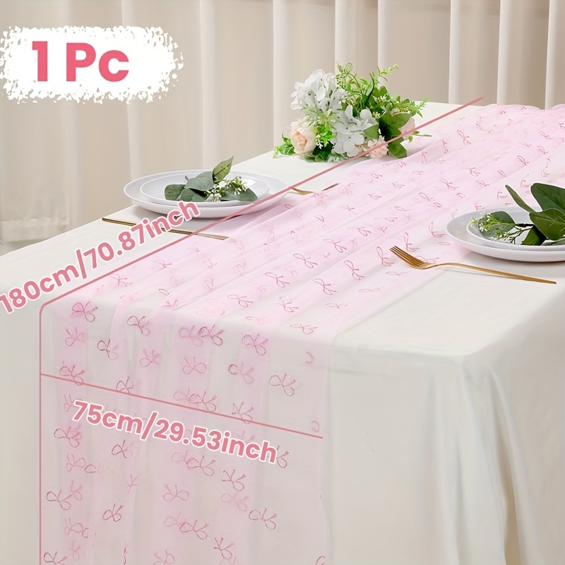E-shop ., Tischläufer mit rosa Schleife aus Mesh, Tischläufer mit hellrosa Schleifendesign aus Polyester-Mesh, Tischdecke mit Flaggenmuster, für