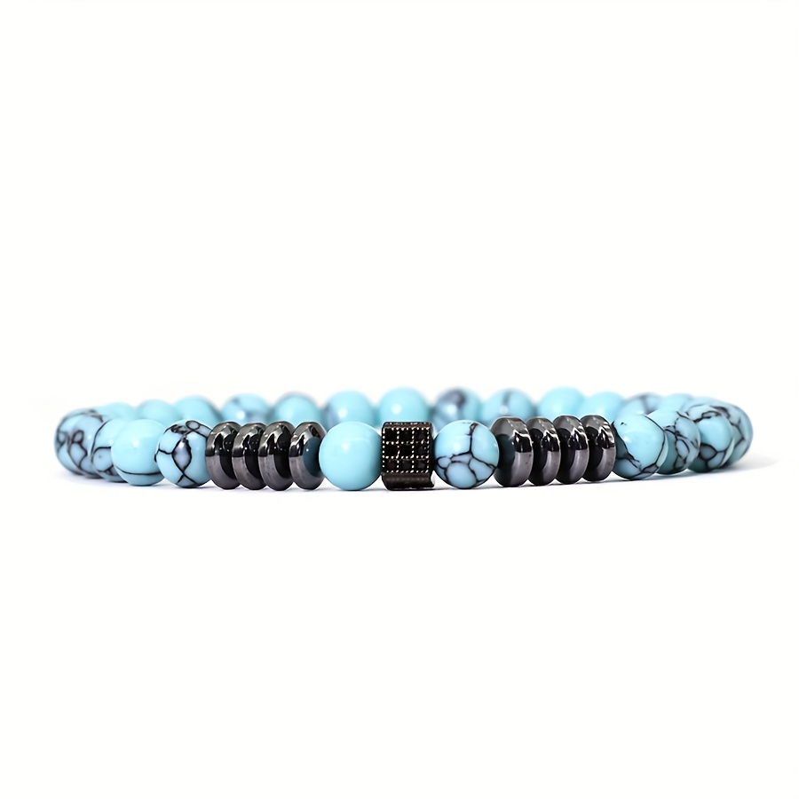 Small Square Turquoise Beaded Bracelet, Ethnic Style