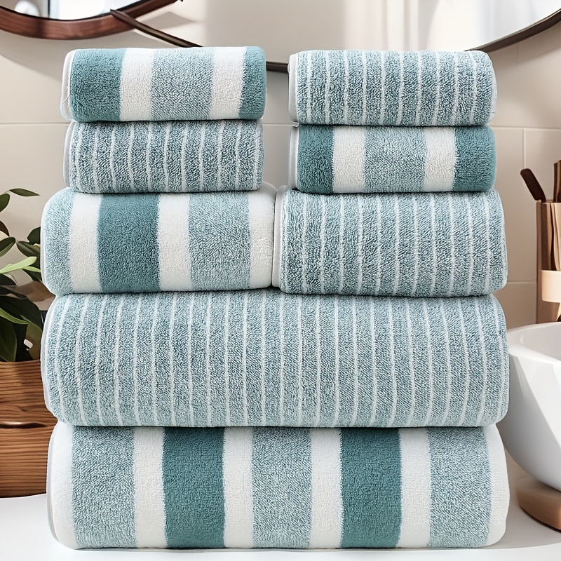 TEMU 8pcs Set Of Strips, 2 Hand Towels And 2 Bath Towels, 4 Face Towels, 8pcs Towel Set, , Camping Towels, Hiking Towels, Business Towels, Suitable