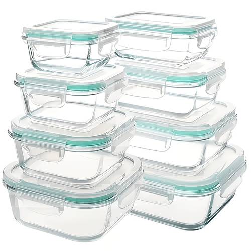 item picture 24 16pcs 12 8 lids 12 8 containers sealed glass food storage container outdoor picnic lunch box microwave oven salads fruits vegetables and sandwiches lunch box sealed storage durable glass food storage container