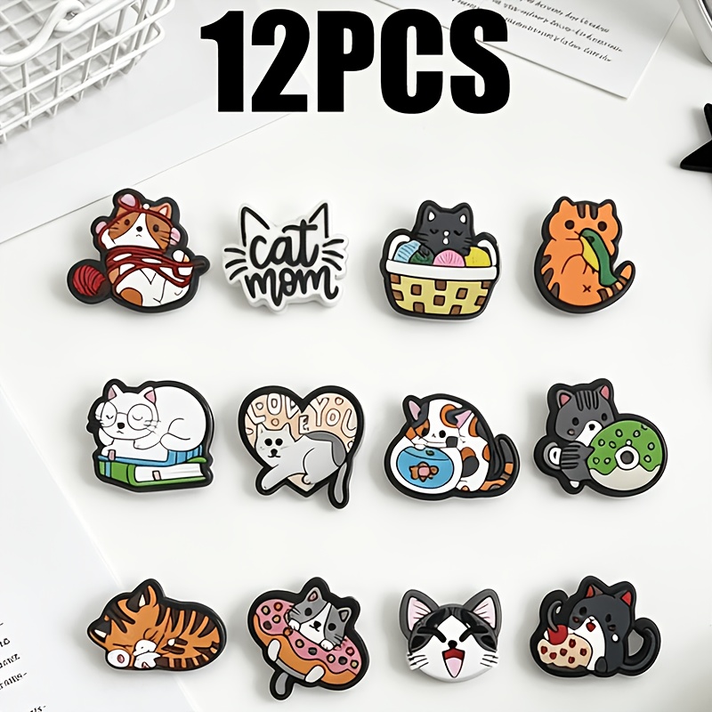 TEMU 12pcs Cat Series Shoe Decorative Charms, Pvc Additions For Clogs, Sandals, Beach Bags, And Bracelets, Shoe Additions Suitable For Christmas,