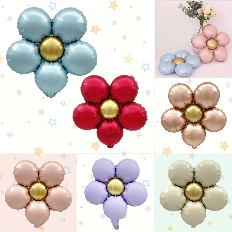 

6-pack Flower-shaped Aluminum Film Balloons - Matte Finish For Weddings, Birthdays, Anniversaries, And Outdoor Party Decorations, Suitable For Ages 14+