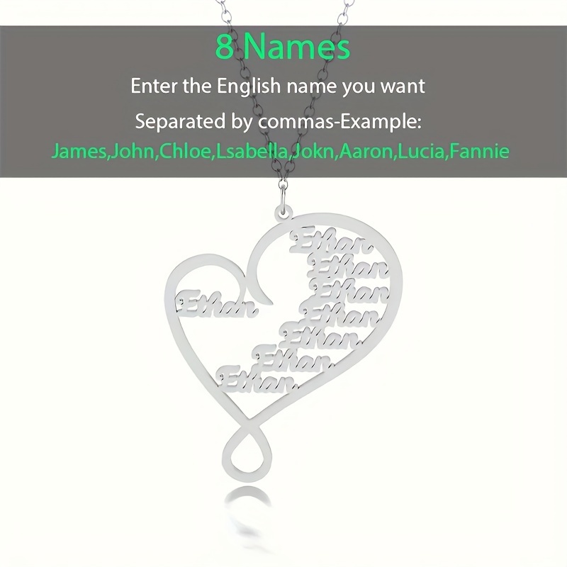 TEMU Custom Personalized Hollow Eternal Heart Love Heart Name Necklace, Fashionable , Exquisite Stainless Steel Custom Necklace, Family Portrait Gift