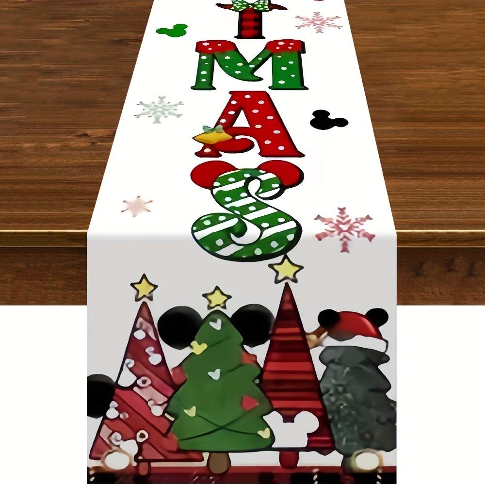 

Christmas Mouse Head And Table Runner - Woven Polyester Rectangle Topper For Home, Bedroom, Dining, Kitchen, And Outdoor - Christmas Decoration