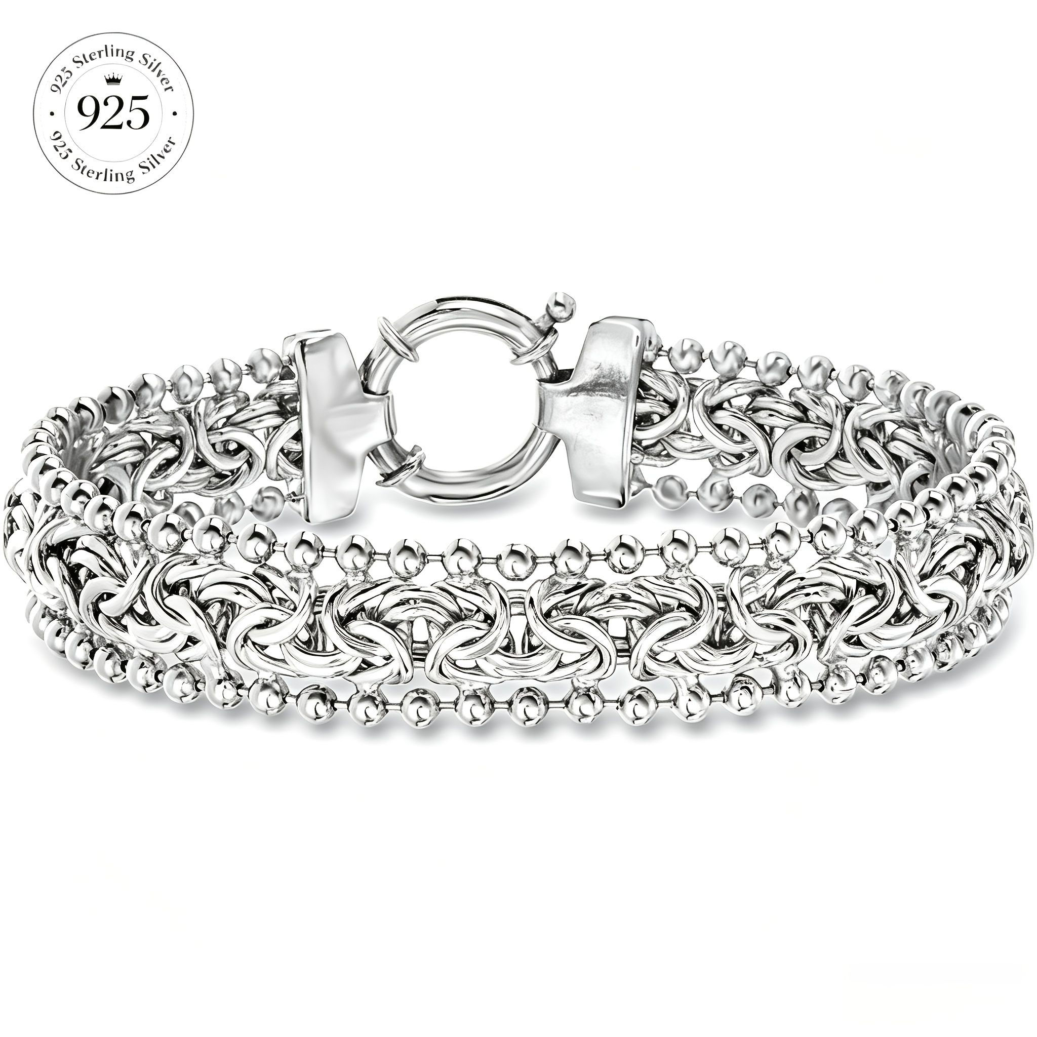 TEMU 925 Sterling Silver Byzantine Chain Link Bracelet For Women, Dainty Vintage Classic Jewelry, Gift For Her: Mom, Wife, Girlfriend, Sister, Ideal