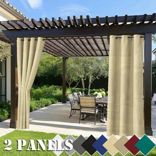 2 panels solid curtain uv protective light filtering privacy decor panels with grommet top for patio pergola porch and decoration