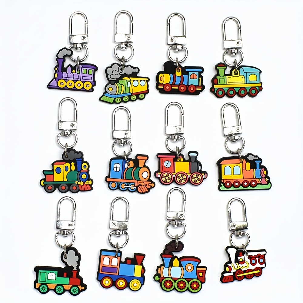 Image of Set Of 12 Small Plastic Train Keychains, Colorful Train Key Pendants, Vehicle-themed Keychains For Bags, Decorative Charms For Luggage, And Party Favors For Birthdays