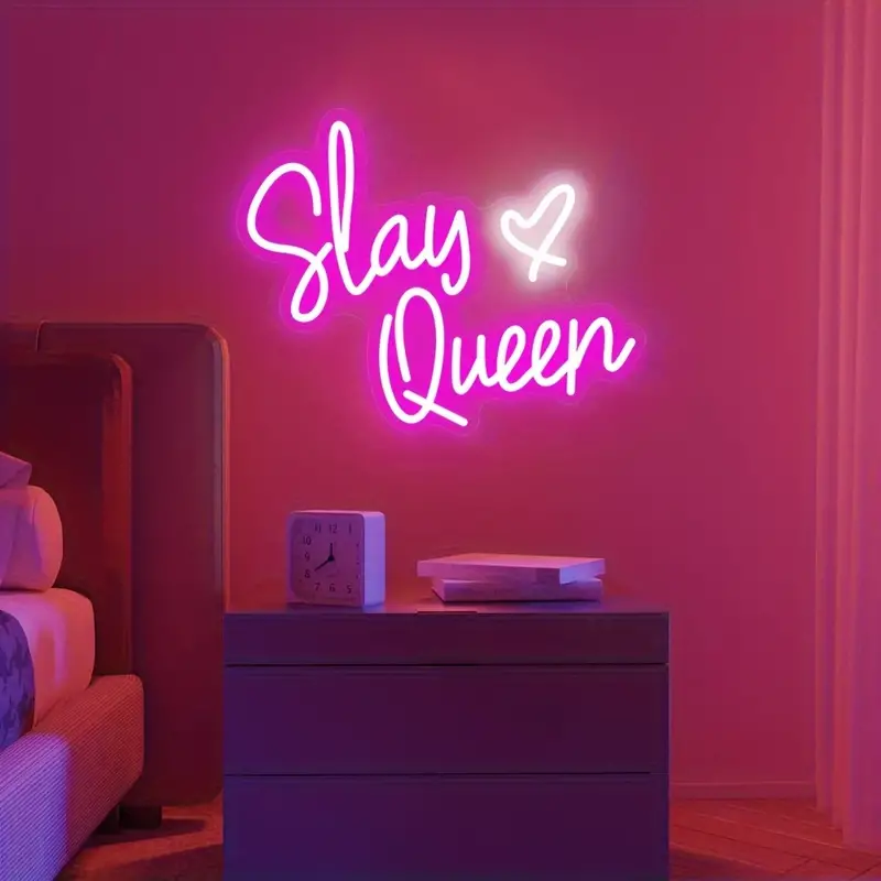 1pc Slay Queen Neon Sign, LED Neon Sign For Wall Decoration USB Neon Light, Bedroom Preppy Girl Aesthetic Room Dorm Decoration Party Birthday Gift, US