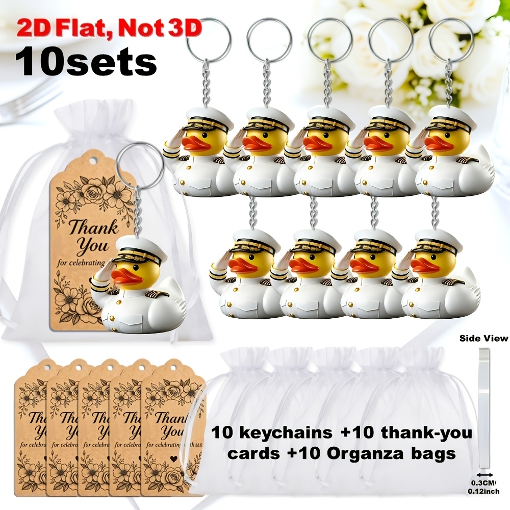 TEMU 2d Flat Patriotic Pirate Duck Keychain, 10-pack Set With Thank You Cards And Organza Bags, 250th Anniversary Day, Nautical Party Favors, Outing,