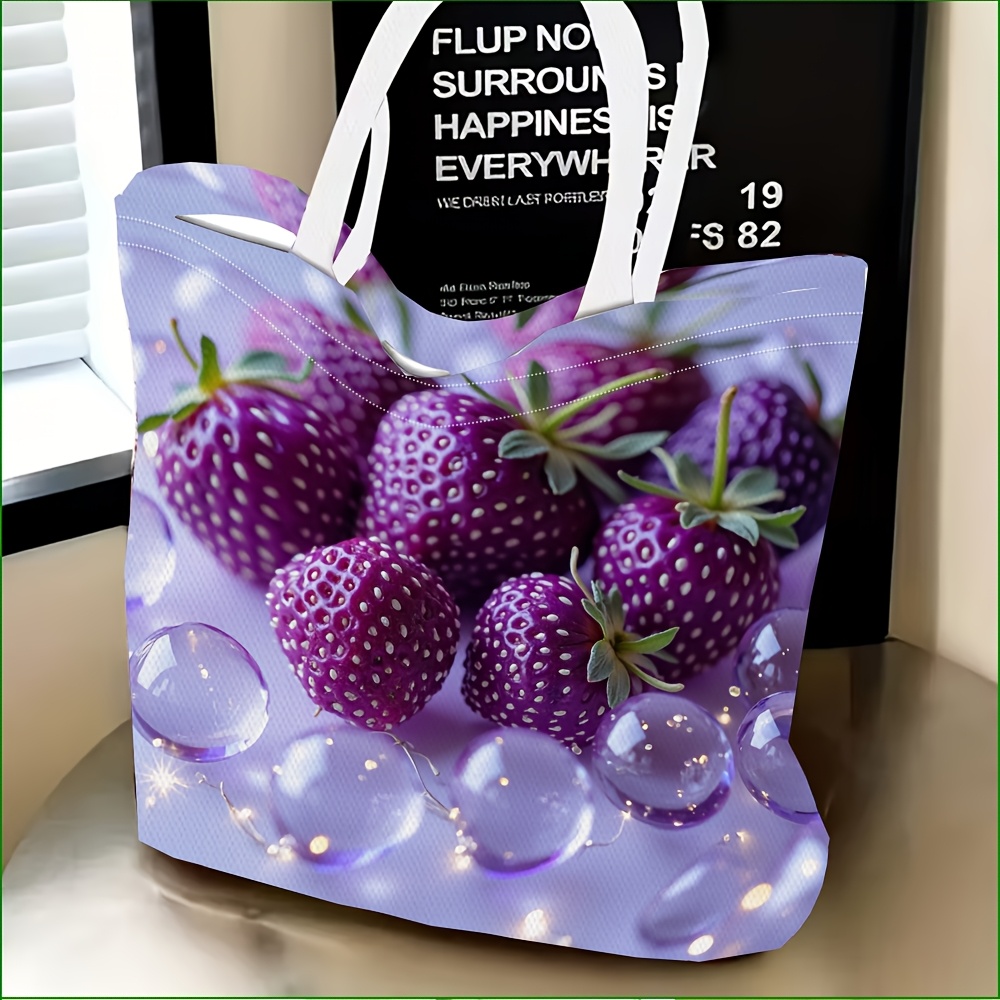 TEMU 1pc Exquisite Shoulder Bag, Purple Strawberry With Transparent Glass Beads. Patterned Women's Shoulder Bag, Multi-functional, Handbag, Clutch,