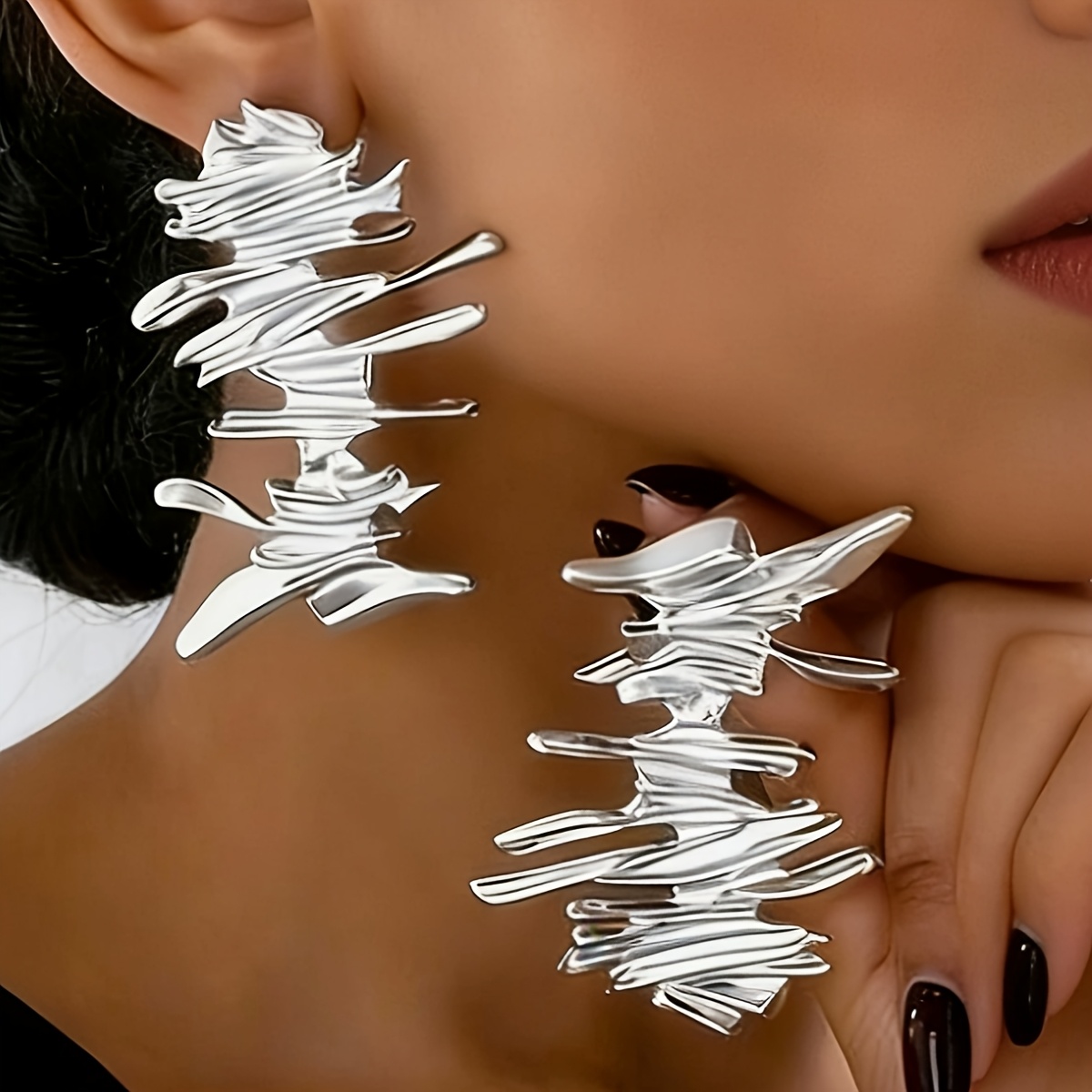 TEMU 1 Pair Of Irregular Liquefied Alloy Women's Earrings, Women's Jewelry, Suitable For Daily Wear, Vacation, And Party Accessories