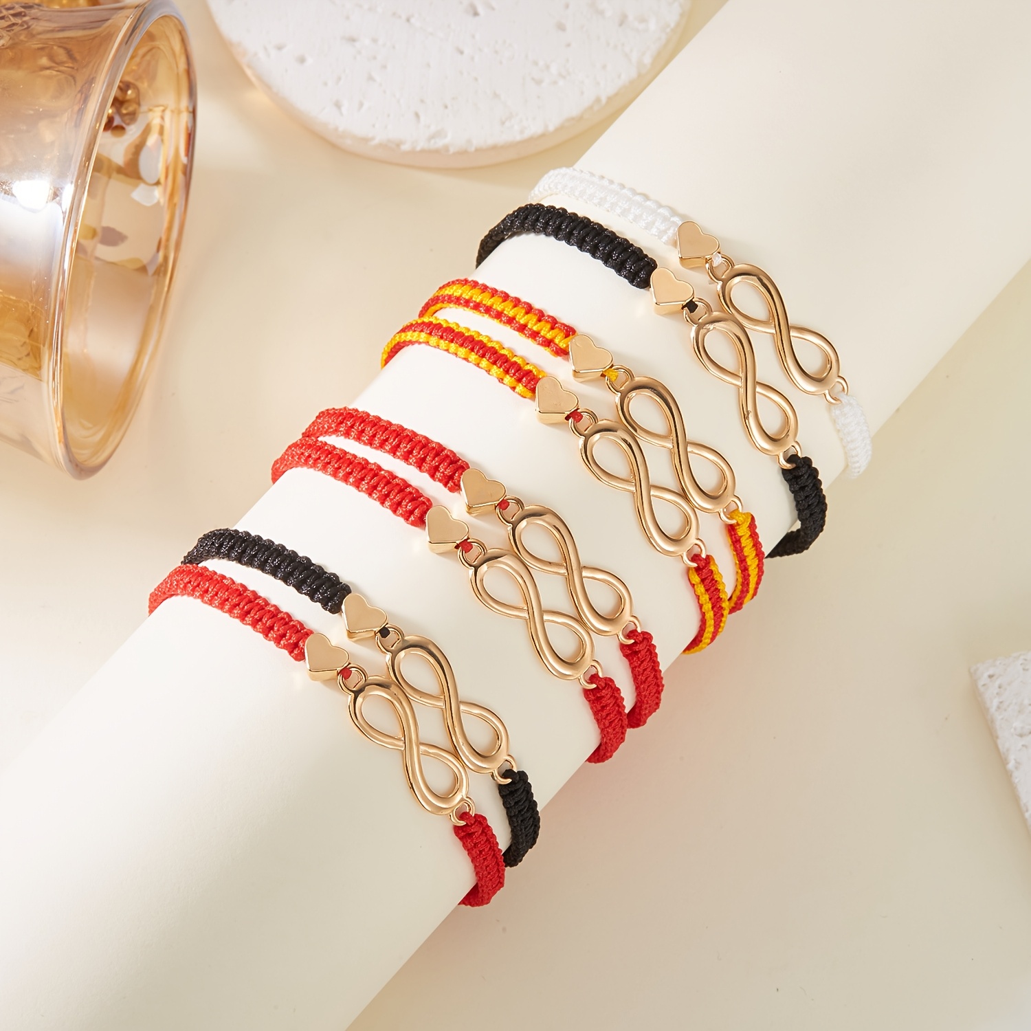 2pc Infinity Symbol Couples Bracelets Set with Heart Charm